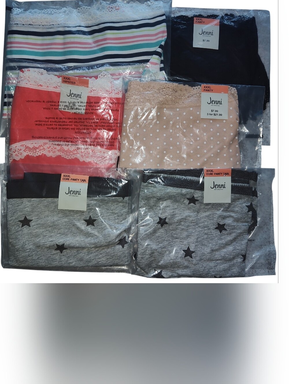 NWT - Lot of 6 Pk Assorted JENNI XXXL / 3X Fits 22W-24W Mix of Hipster & Bikini